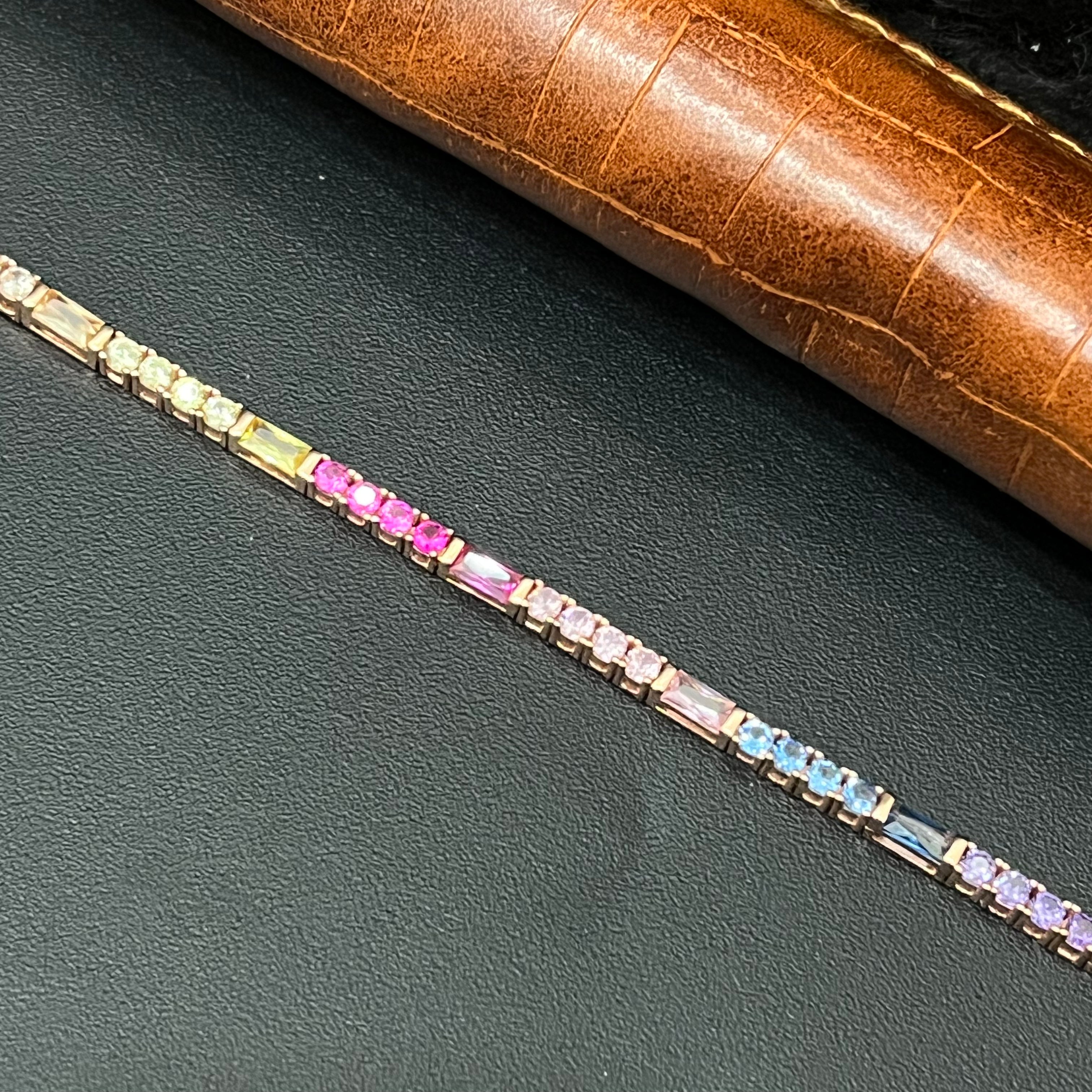 Silver Ladies Bracelet Multi Color Stones RG