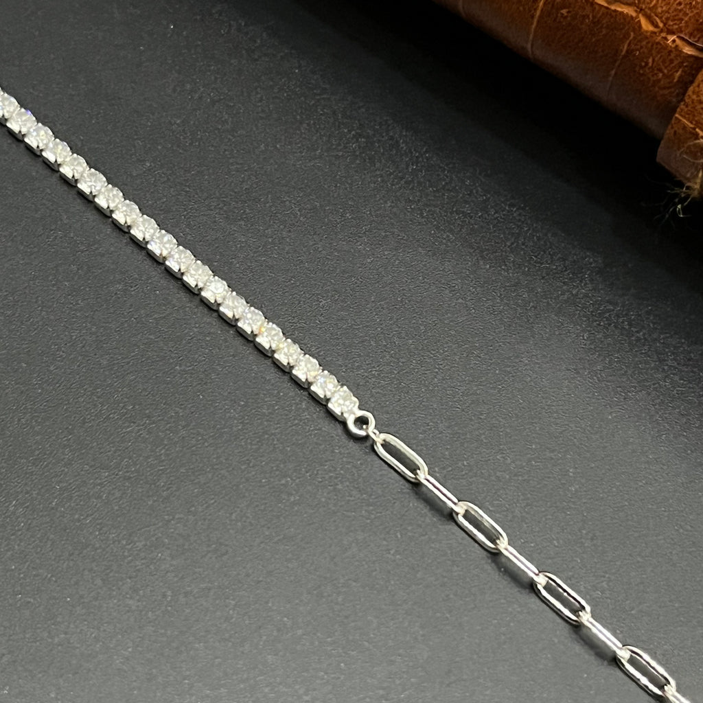 Silver Ladies Bracelet Line White Stone With Interlock 925