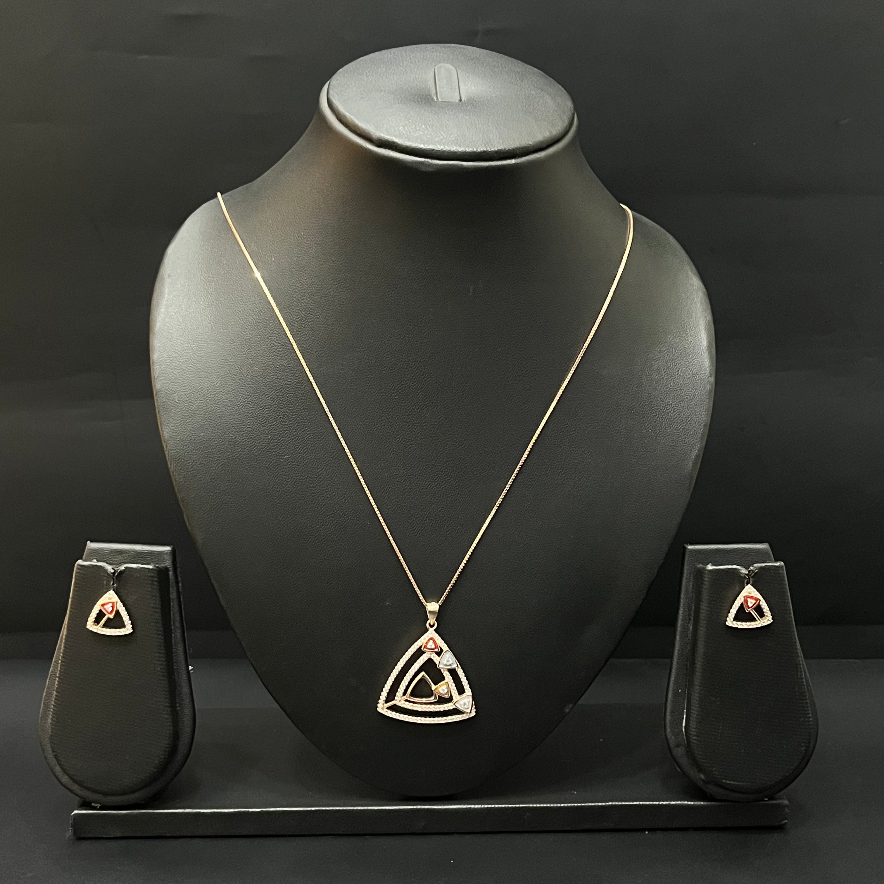 Silver Ladies Pendant Chain Triangle Rosegold