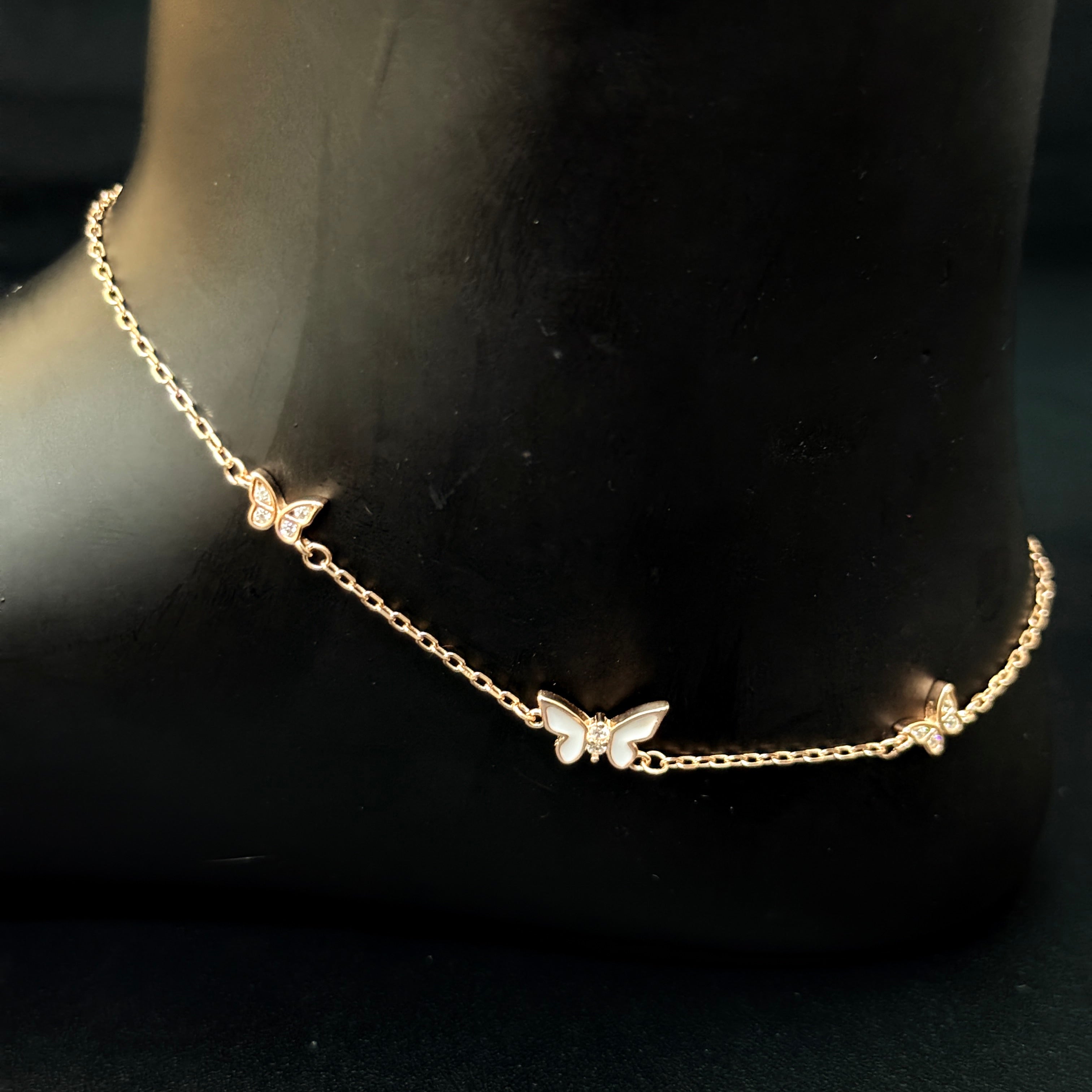 Silver Ladies Anklet 3Butterfly RG