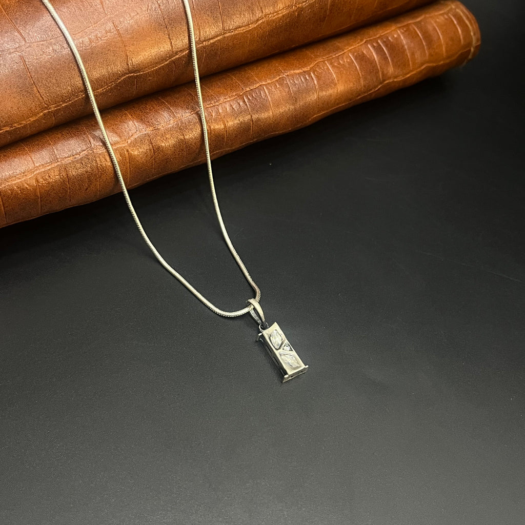 Silver Ladies Pendant Chain Royal Dual Stone Bar 925