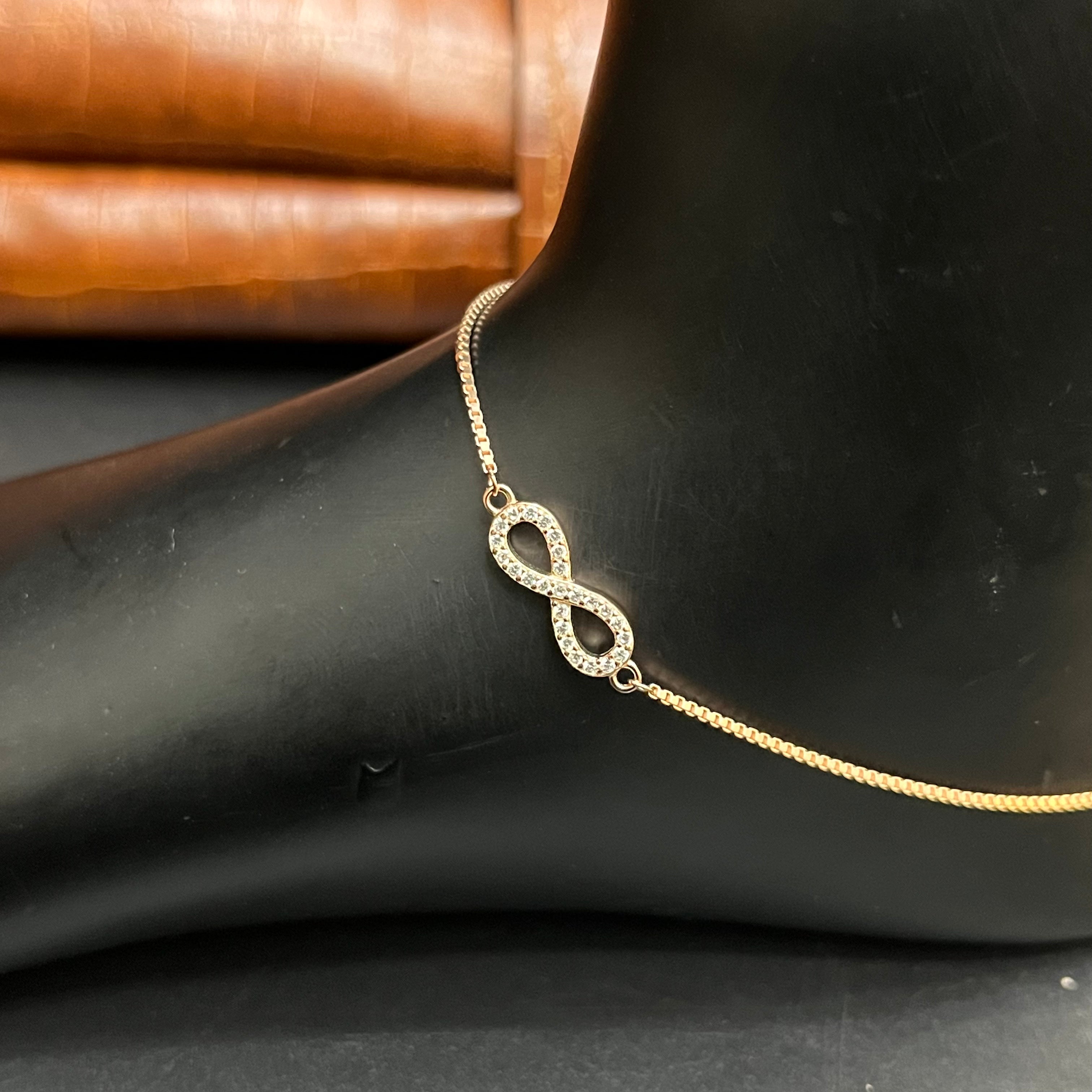 Silver Ladies Anklet Infinity Crystal Stone Rose Gold 925