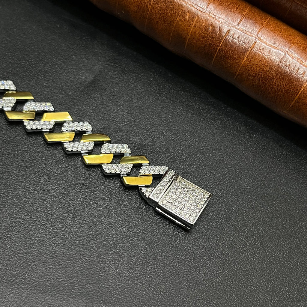 Silver Mens Bracelet Cuban Edition Gold Finish 925