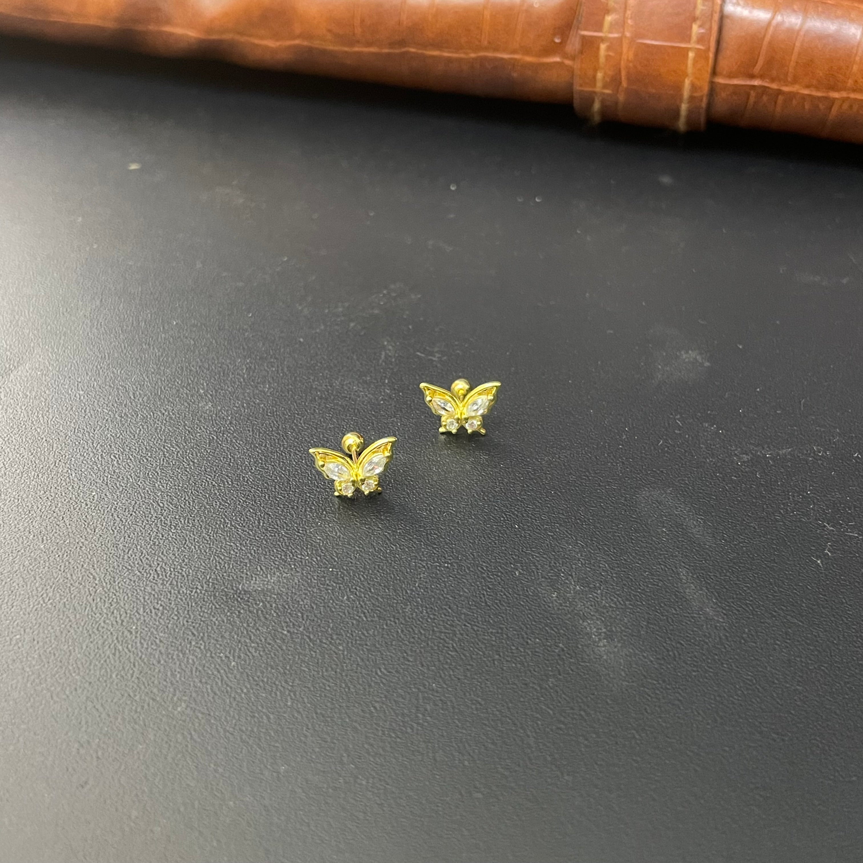 Silver Second Stud Butterfly Gold Finished 1