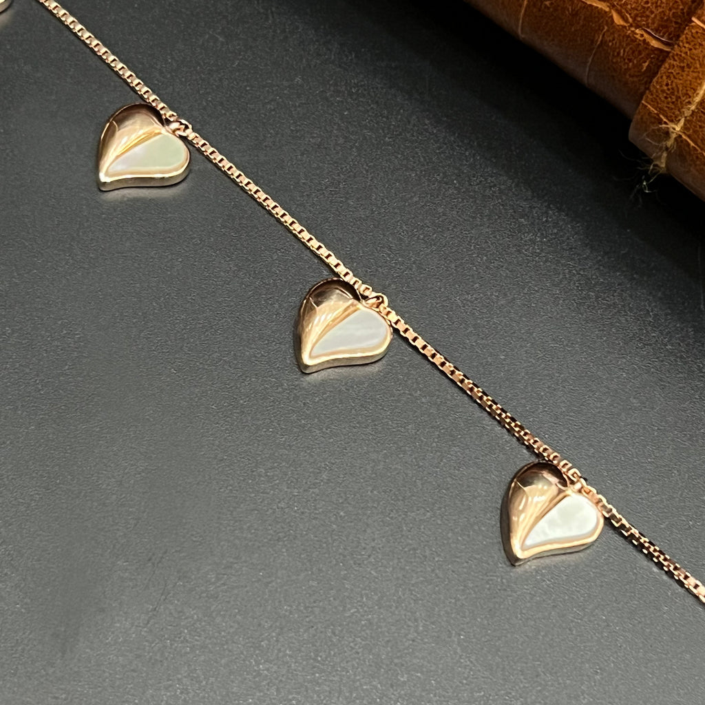 Silver Ladies Bracelet 3D Heart Charms Rose Gold 925