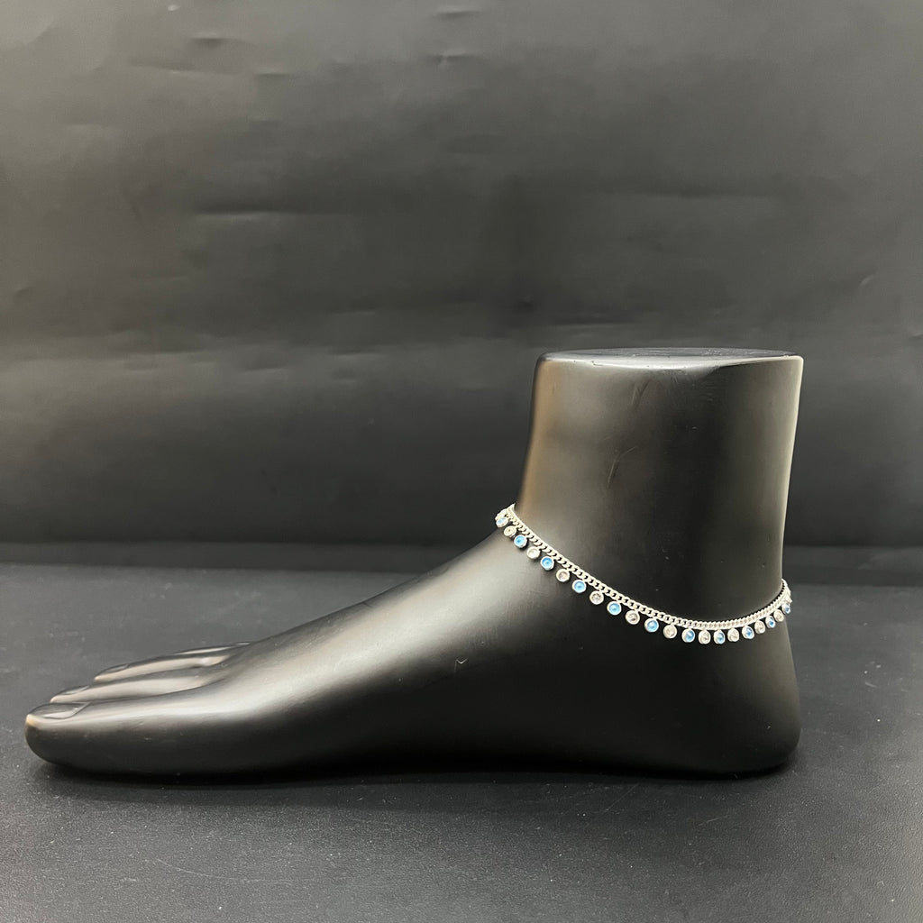 Silver Ladies Anklet Cz Droplets
