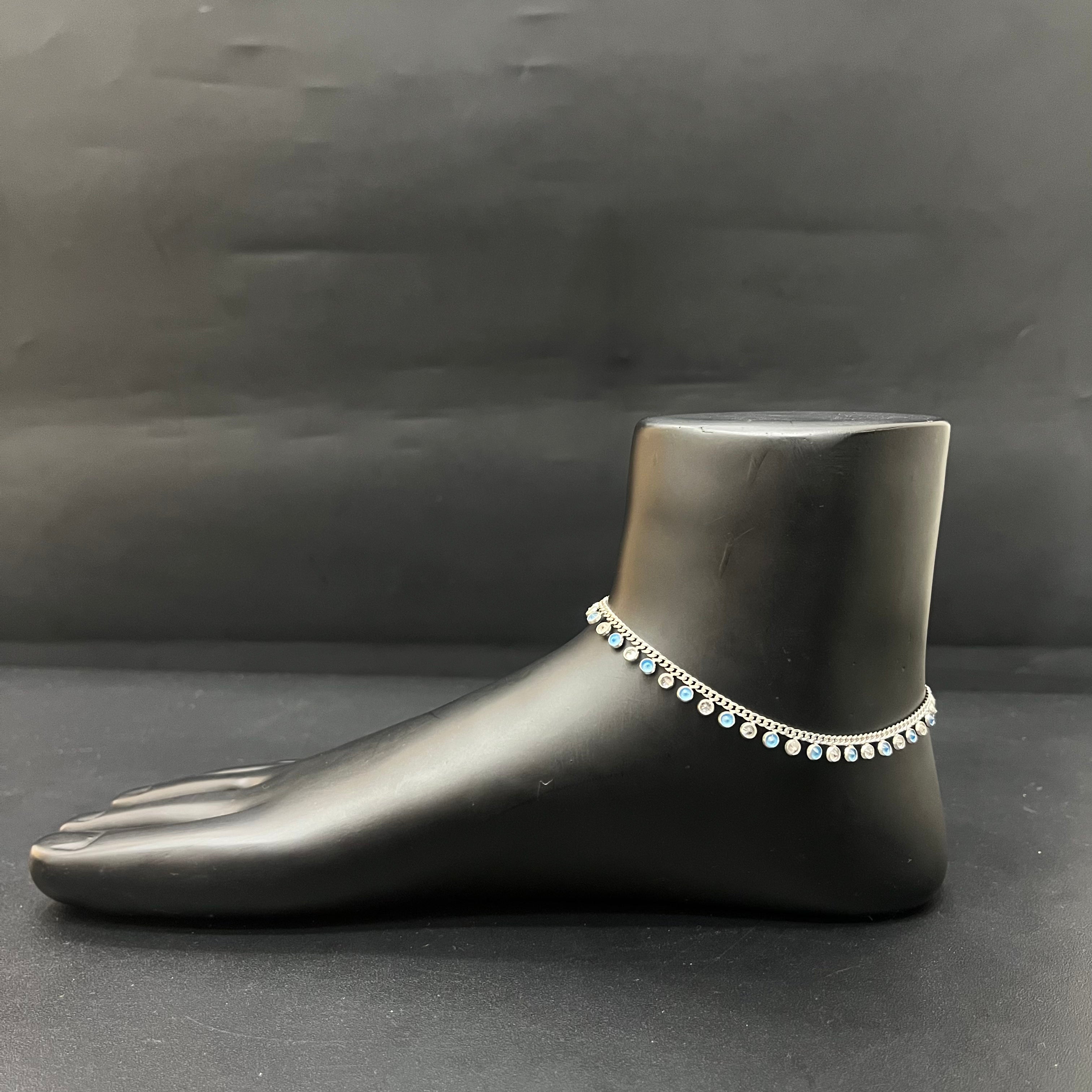 Silver Ladies Anklet Cz Droplets