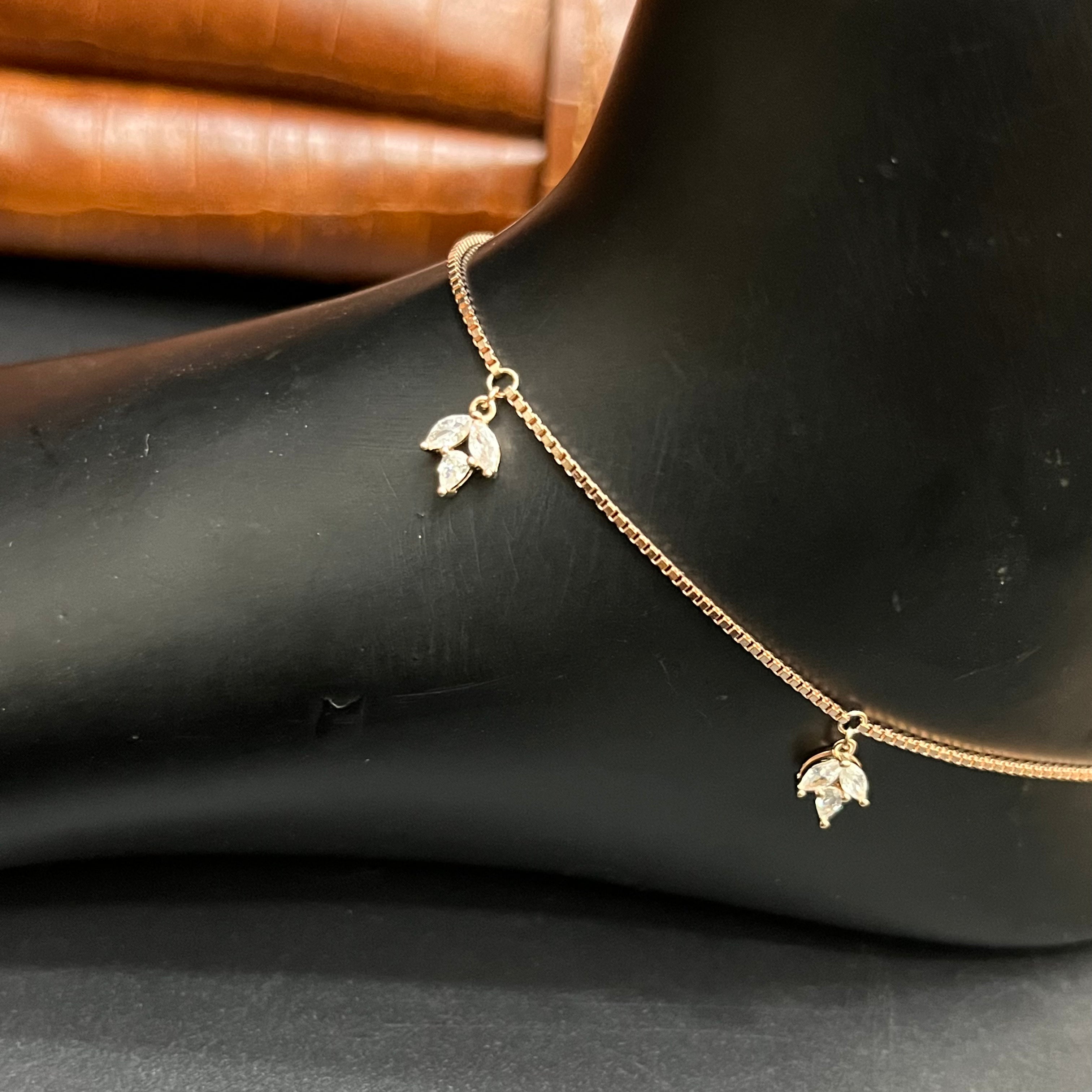 Silver Ladies Anklet Nature Bloom Drop Rose Gold 925