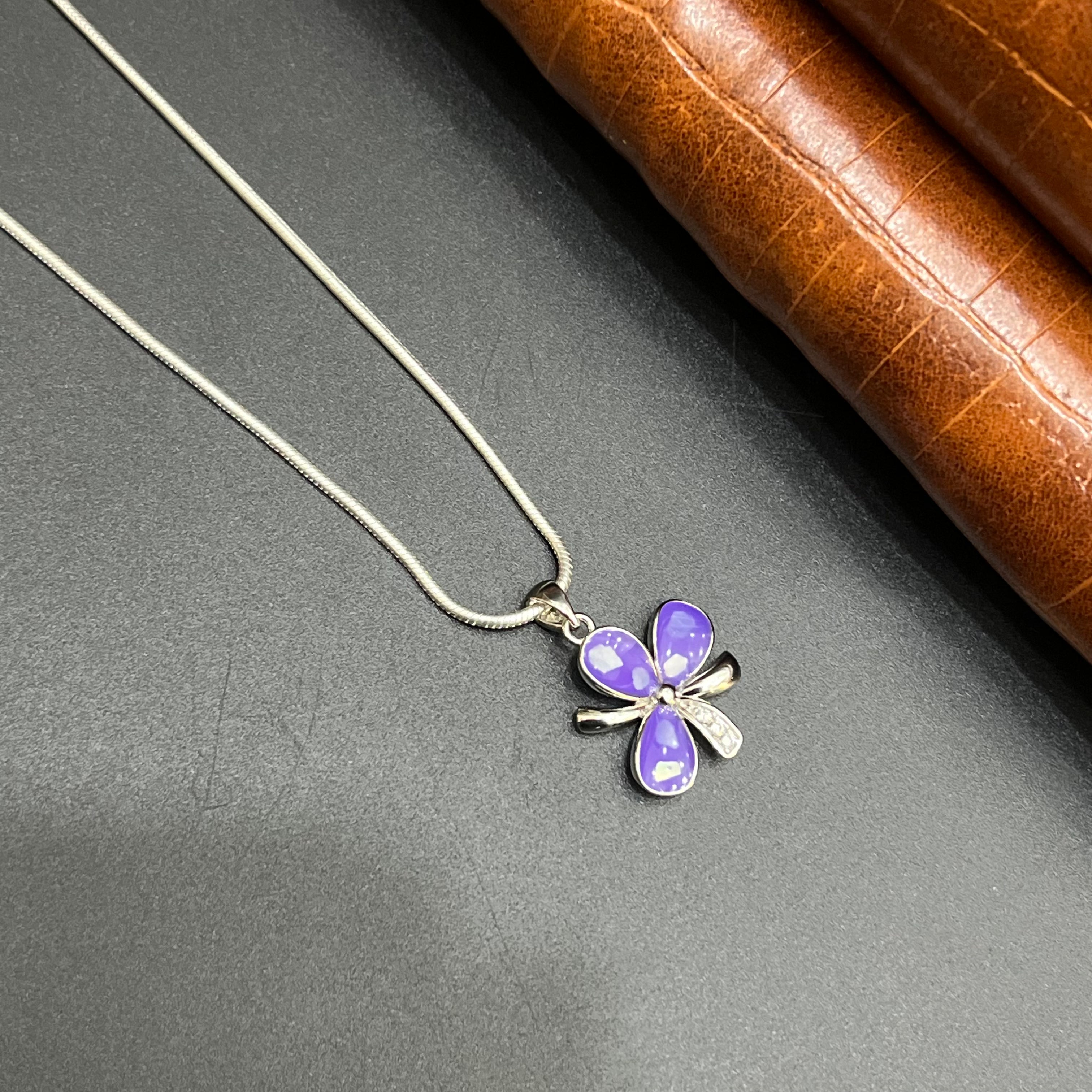 Silver Ladies Pendant Royal Purple Floral Charm 925