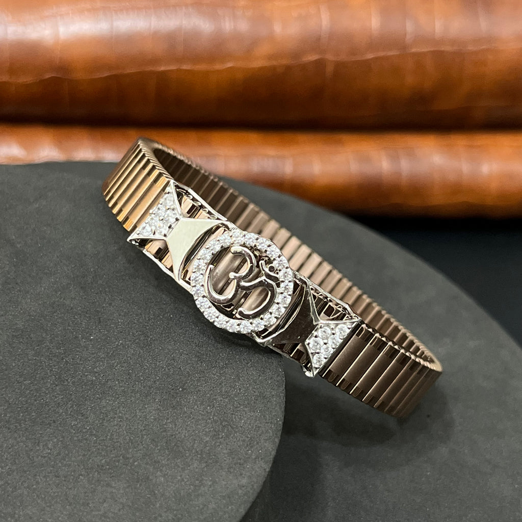 Silver Mens Flexible Bracelet OM Golden Band 925