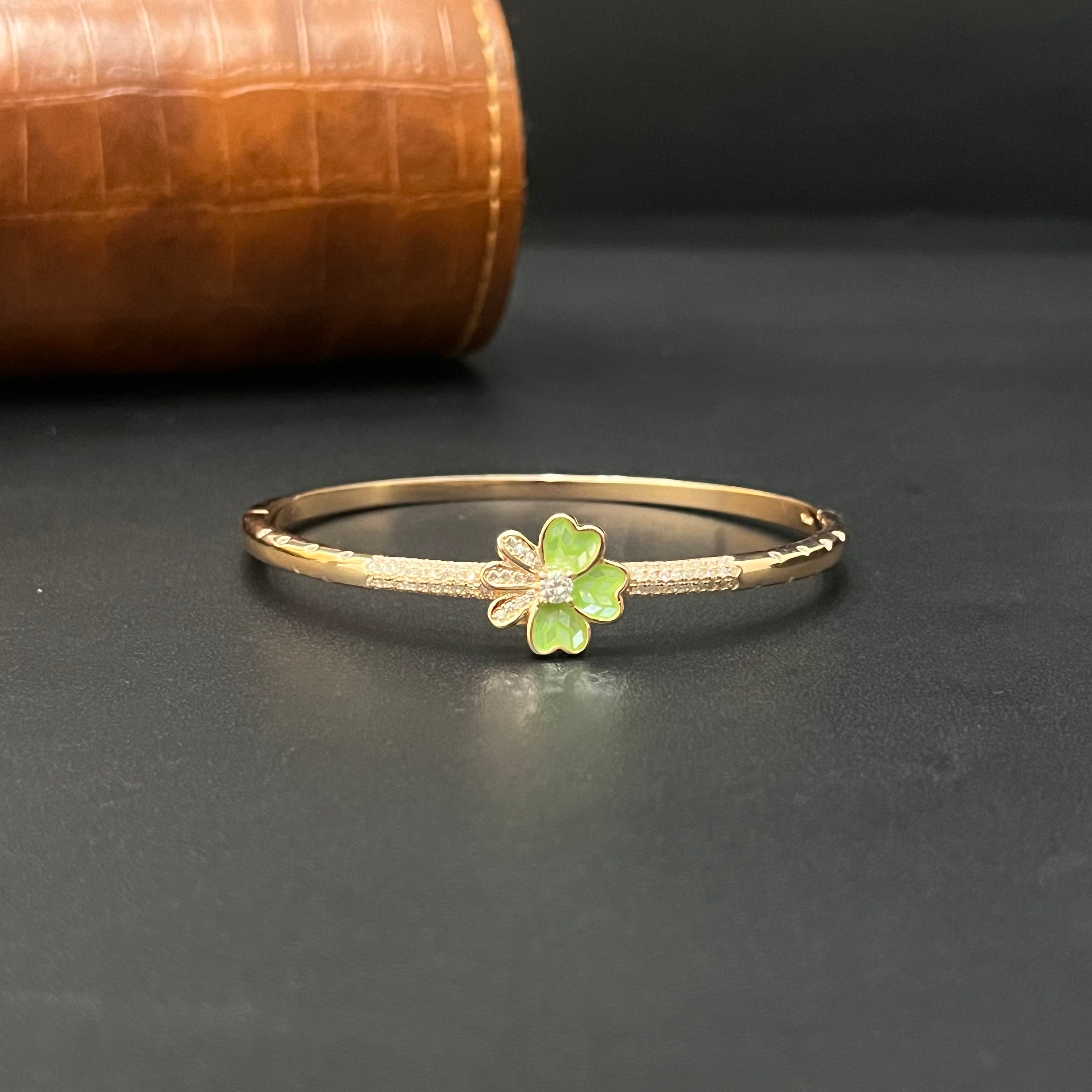Silver Ladies Kada Flower Green Rosegold