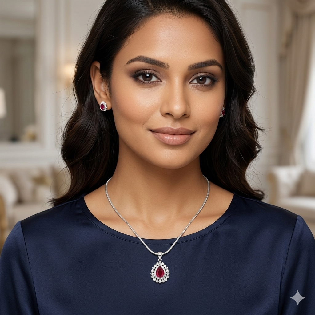 Silver Ladies Chain Red Mozzanite Cz