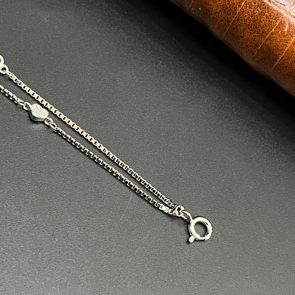 Silver Ladies Bracelet Heart Charm Double Layer 925