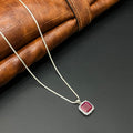 Silver Ladies Chain Red Square CZ