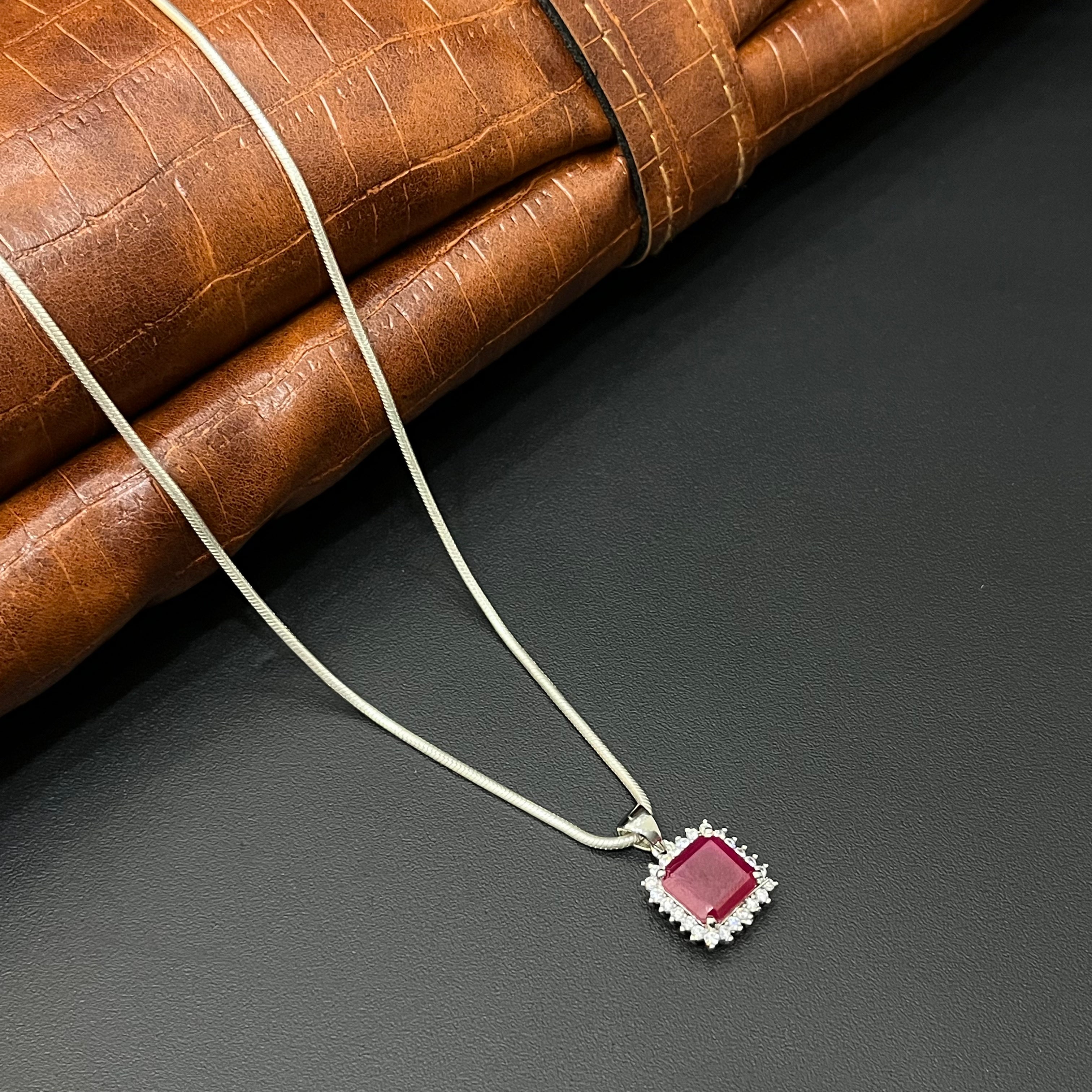 Silver Ladies Chain Red Square CZ