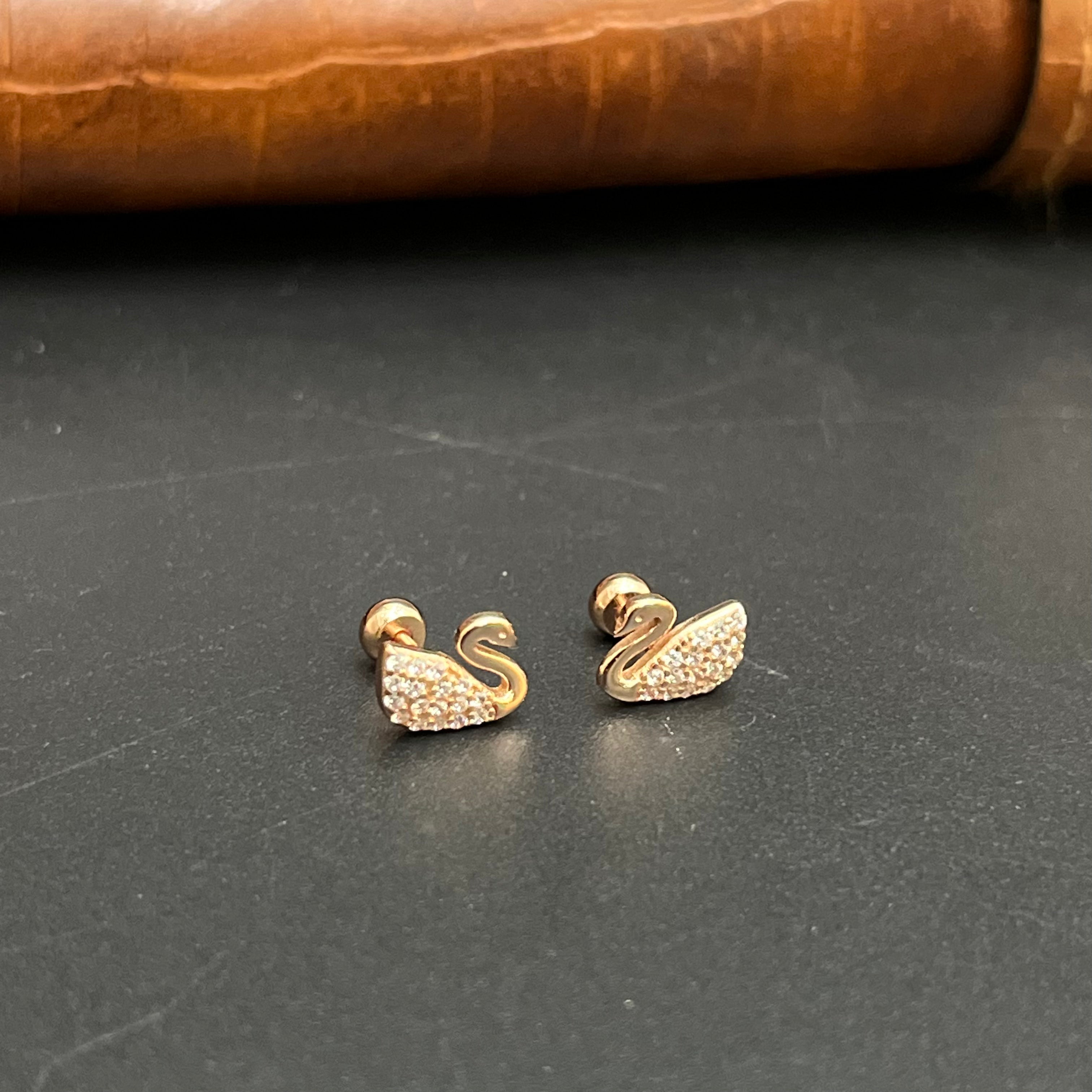 Silver Second Studs Swan 2 Rosegold 925