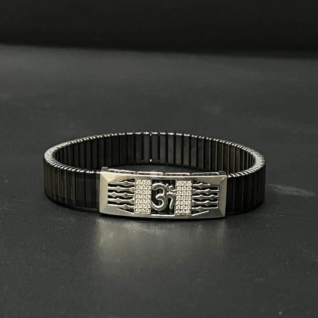 Silver Mens Flexible Band OM Rhodium