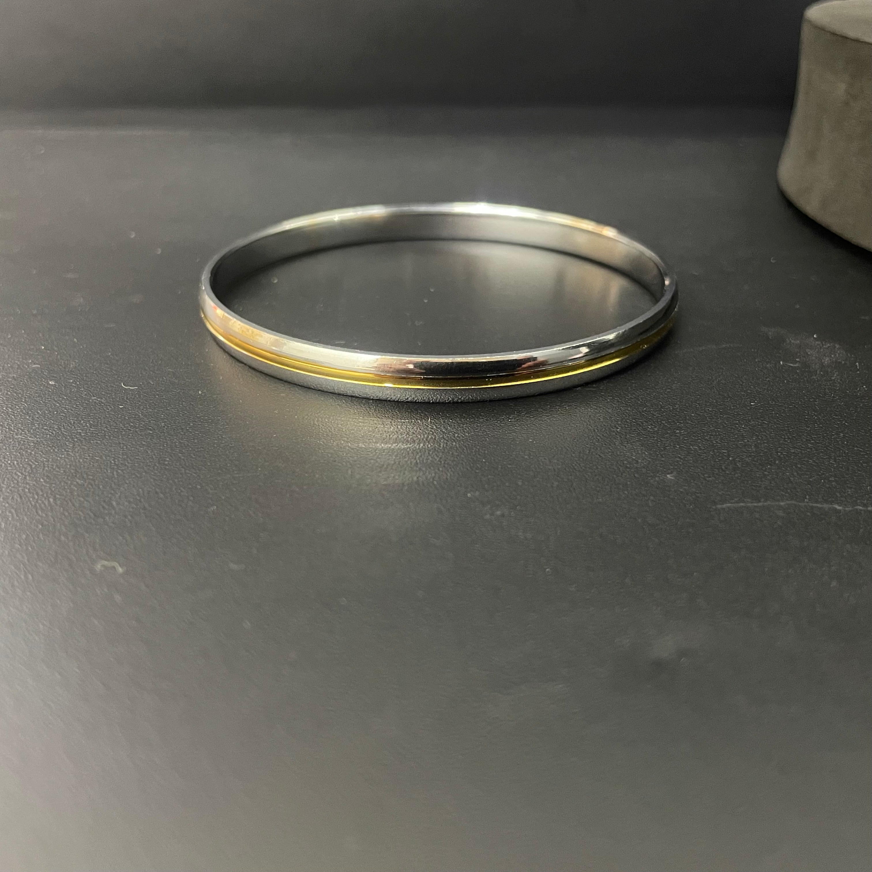 Silver Mens Kada Two Tone Gold Lining Regular TT2