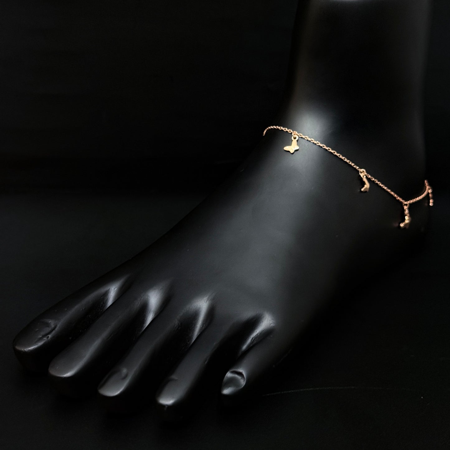 Silver Ladies Anklet Butterfly Charms Rosegold