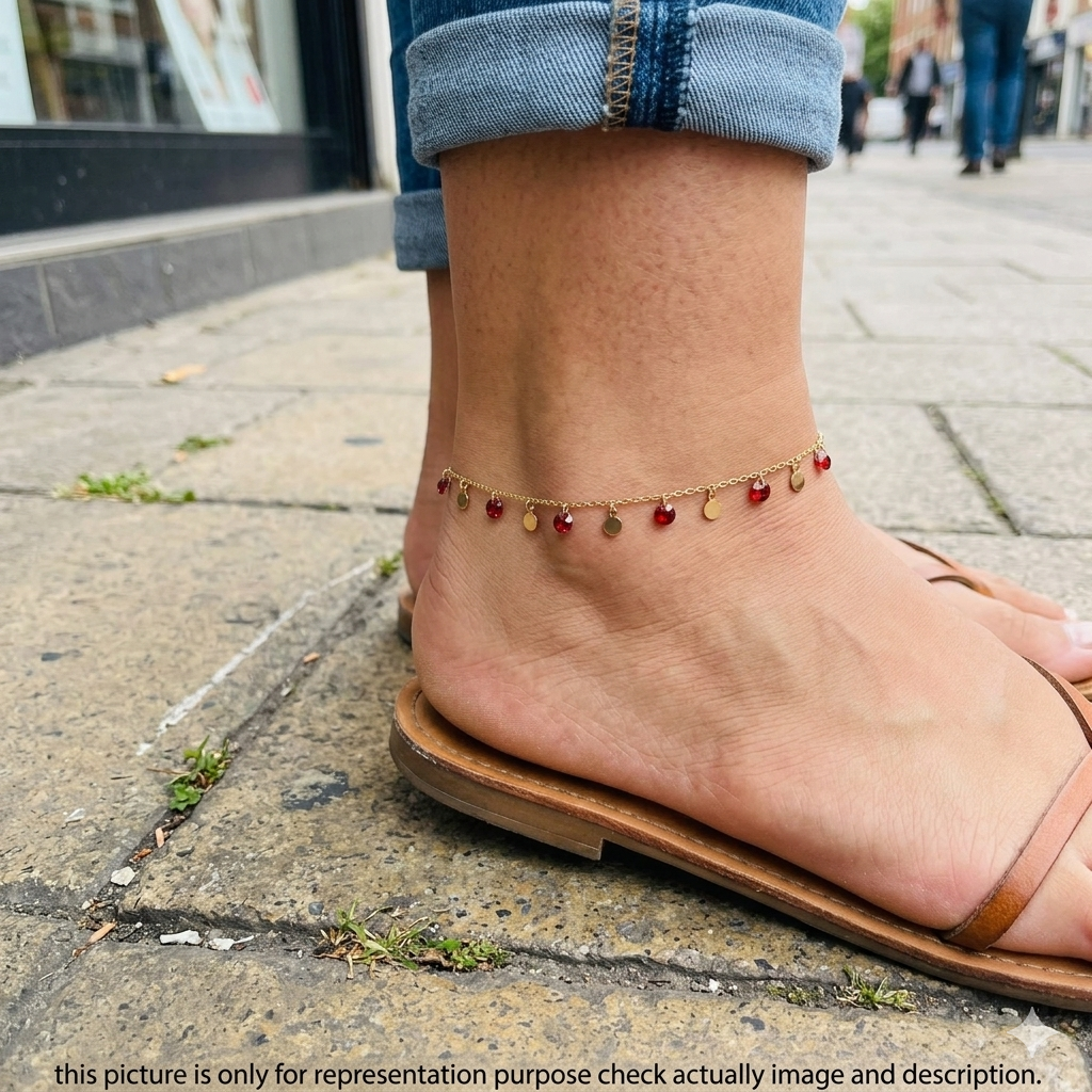 Silver Ladies Anklet_Red Stone Hangings RG