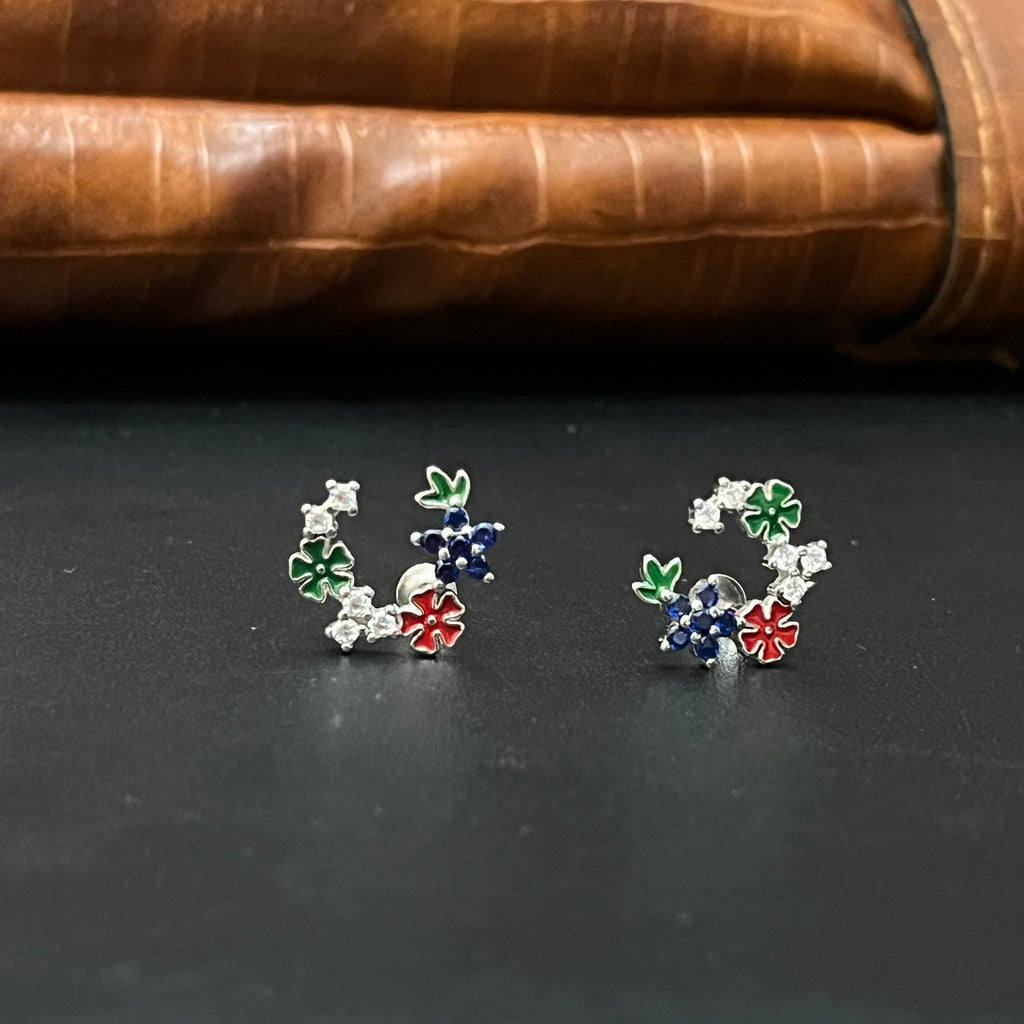 Silver Ladies Stud  Multi Color Rose