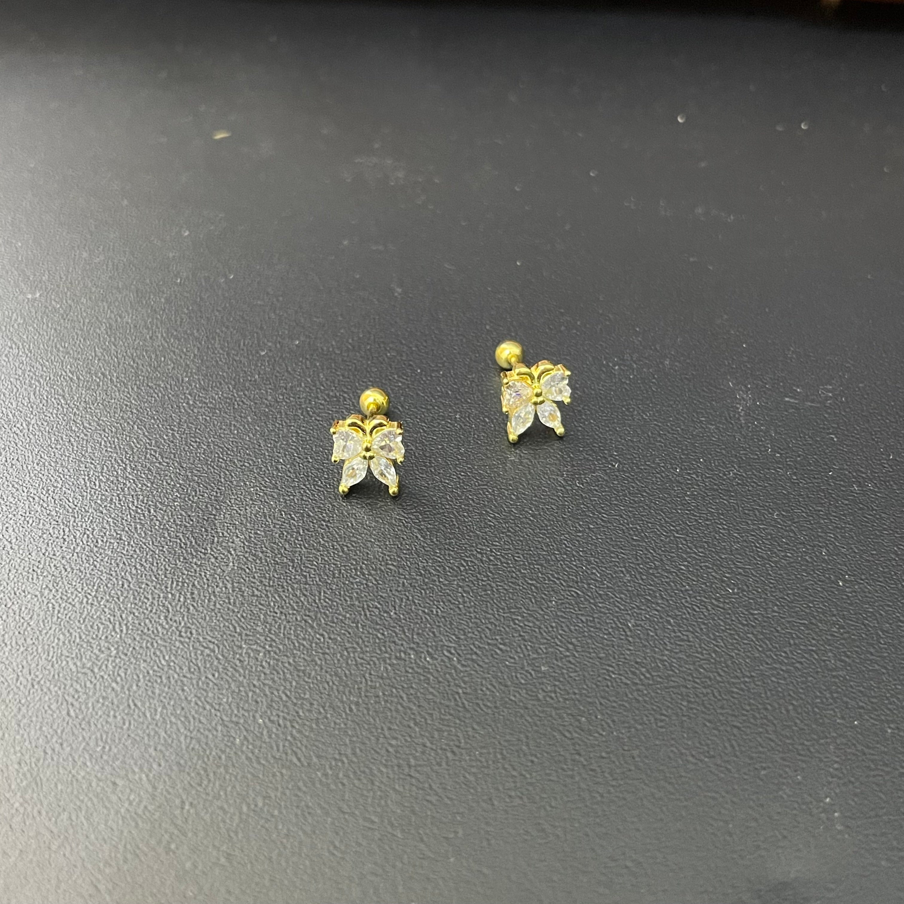 Silver Second Stud Bow Butterfly Gold Finished