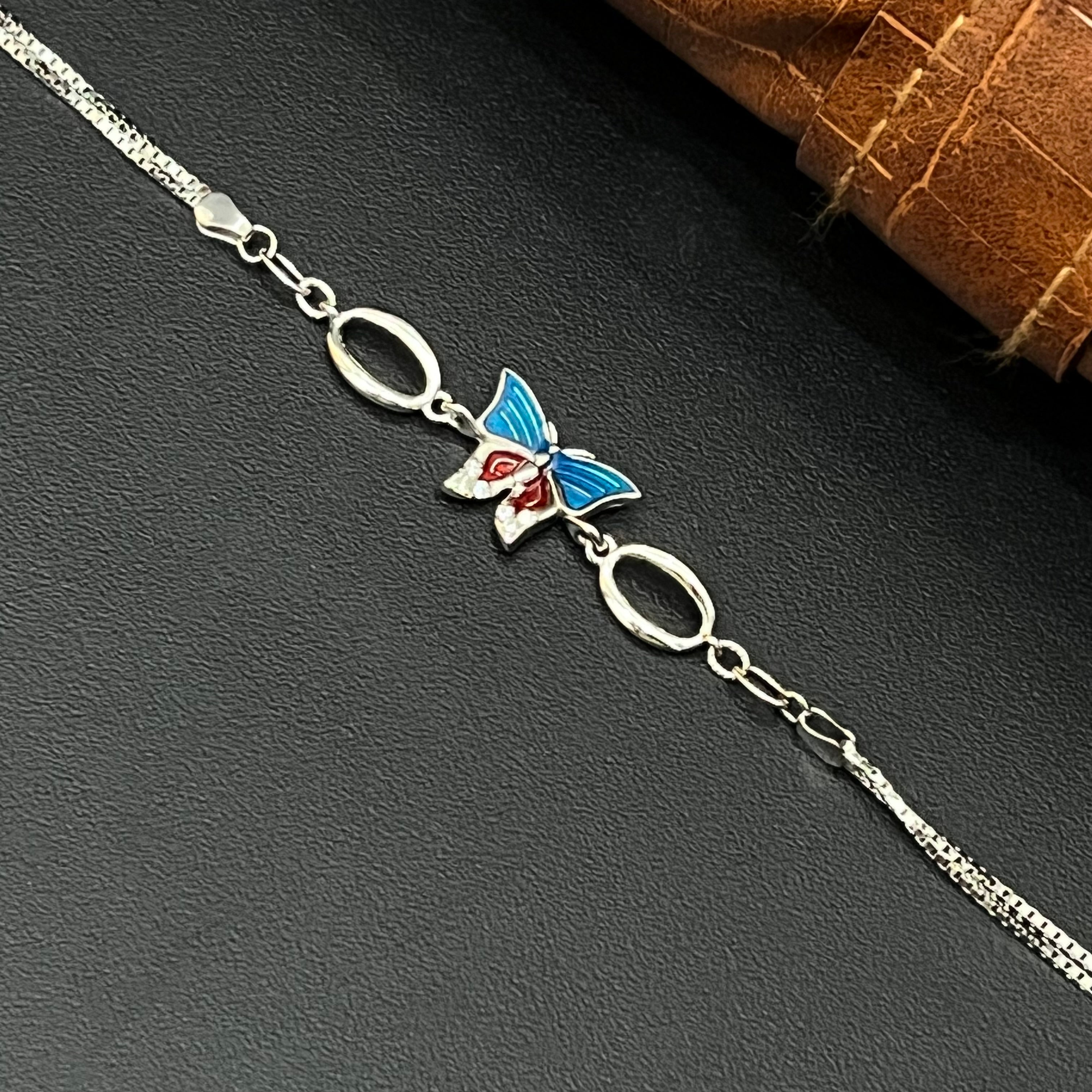 Silver Ladies Bracelet Epoxy Butterfly 925 E01