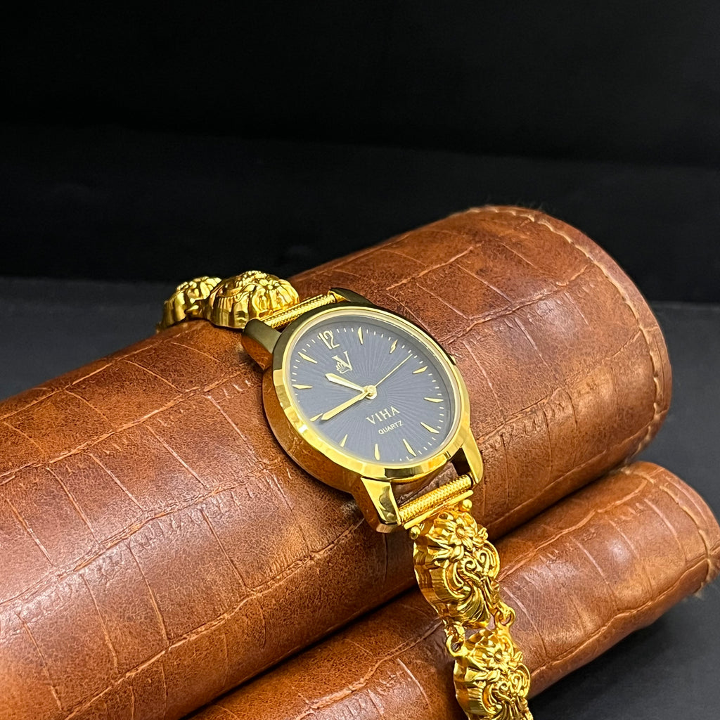 Silver Ladies Watch Antique Floral Blossom Gold Finish M02 925