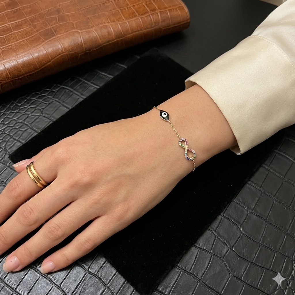 Silver Ladies Bracelet Evil Eye & Infinity