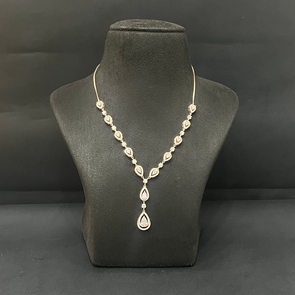Silver Neckalce Designer Cz American Diamond Rosegold Finished