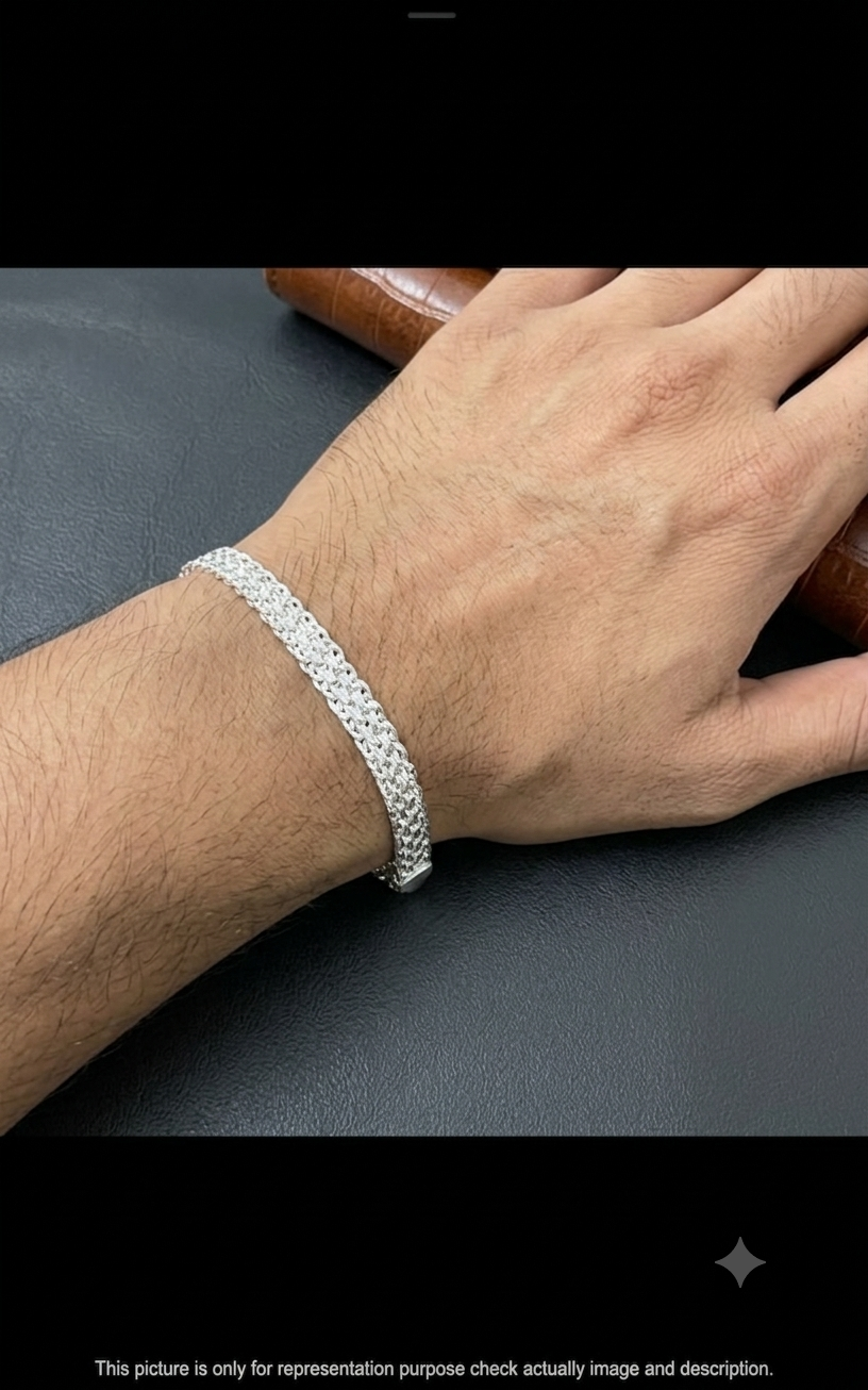 Silver Mens Bracelet Flat 2 925