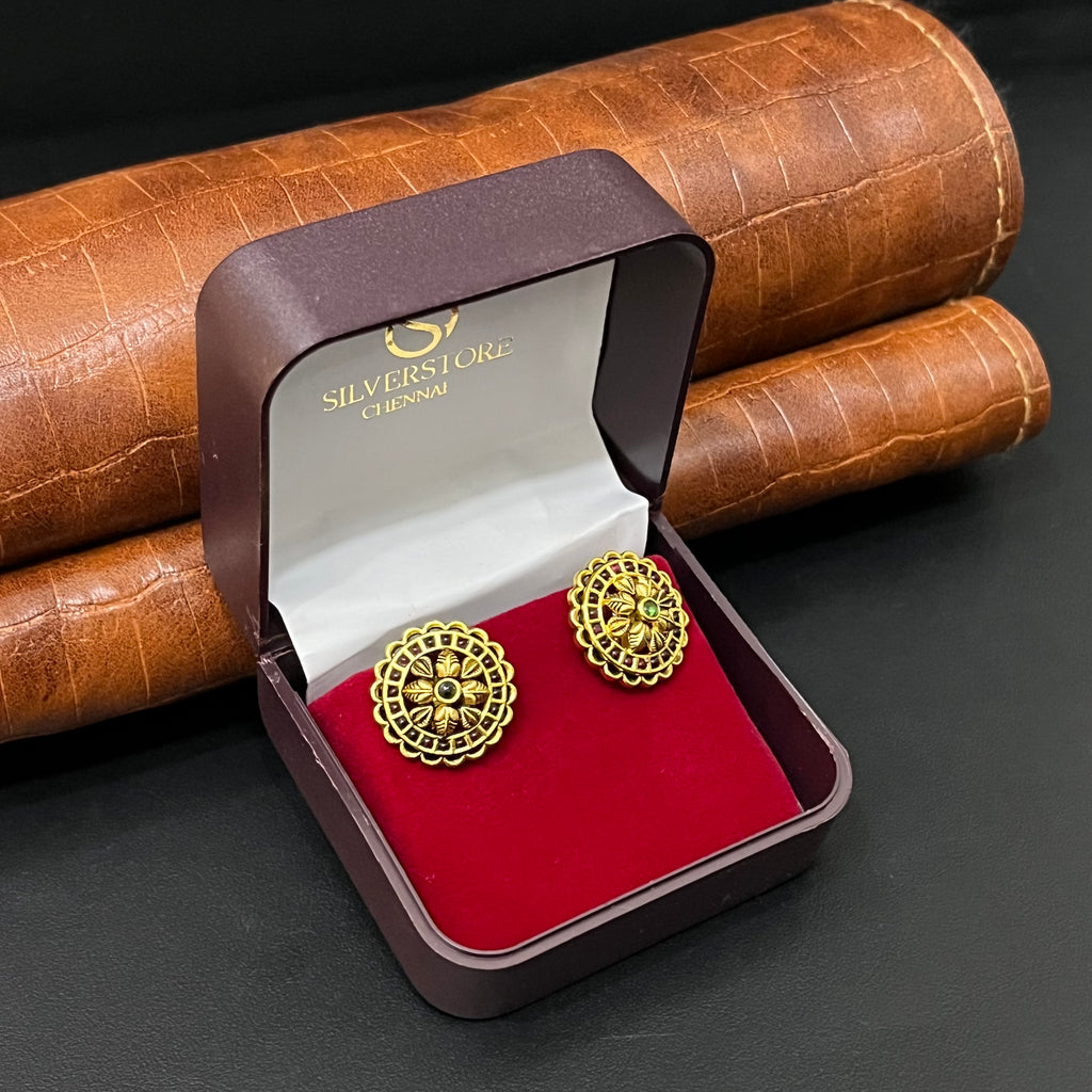 Silver Stud Round Antique Gold Finsihed 925 2