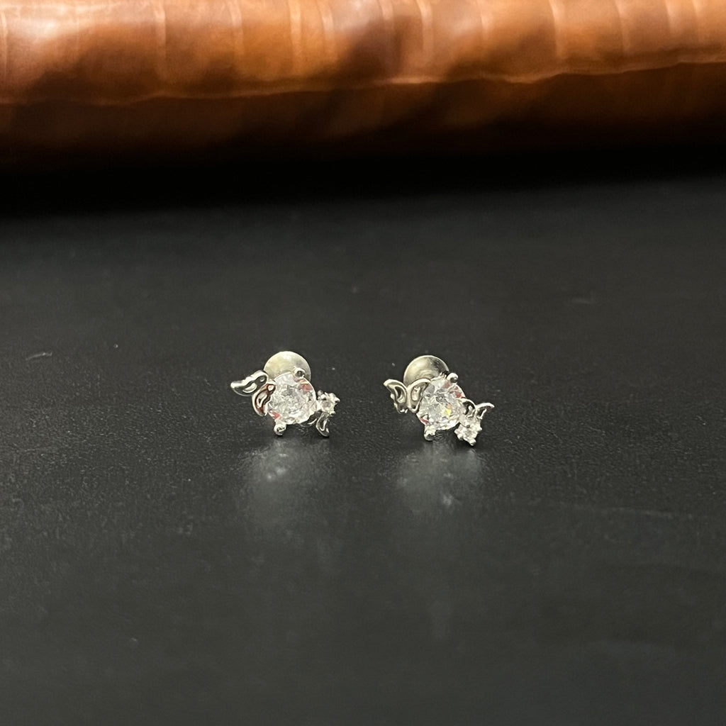 Silver Ladies Stud White Butterfly