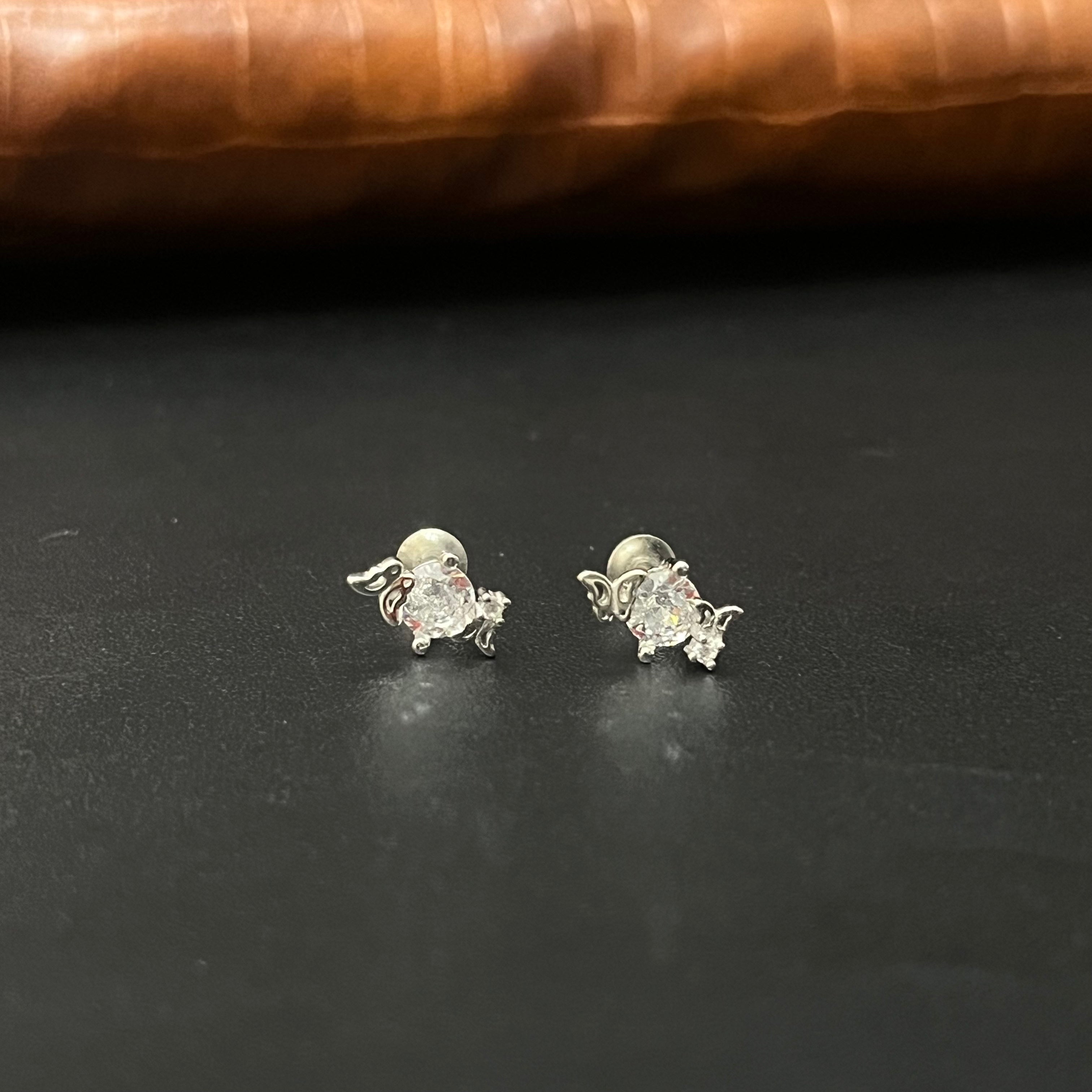 Silver Ladies Stud White Butterfly