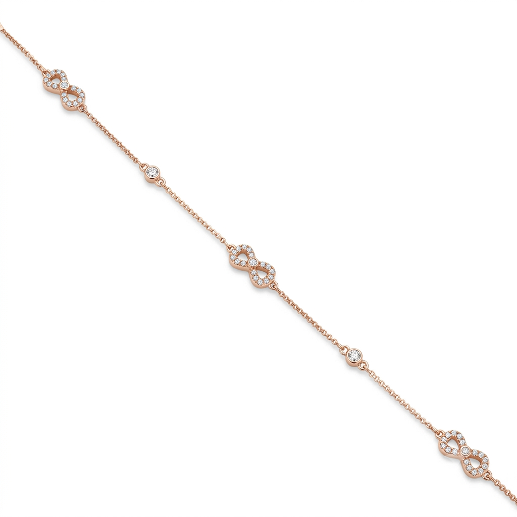 Silver Ladies Bracelet Triple Infinity White Stone Rose Gold 925