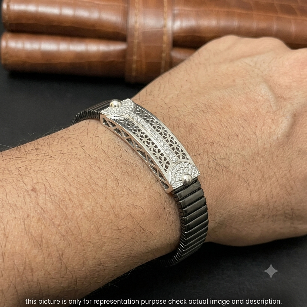 Silver Mens Flexible Bracelet Laser Cut 925