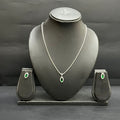 Silver Ladies Pendant Chain Set Green Crystal Stone 925