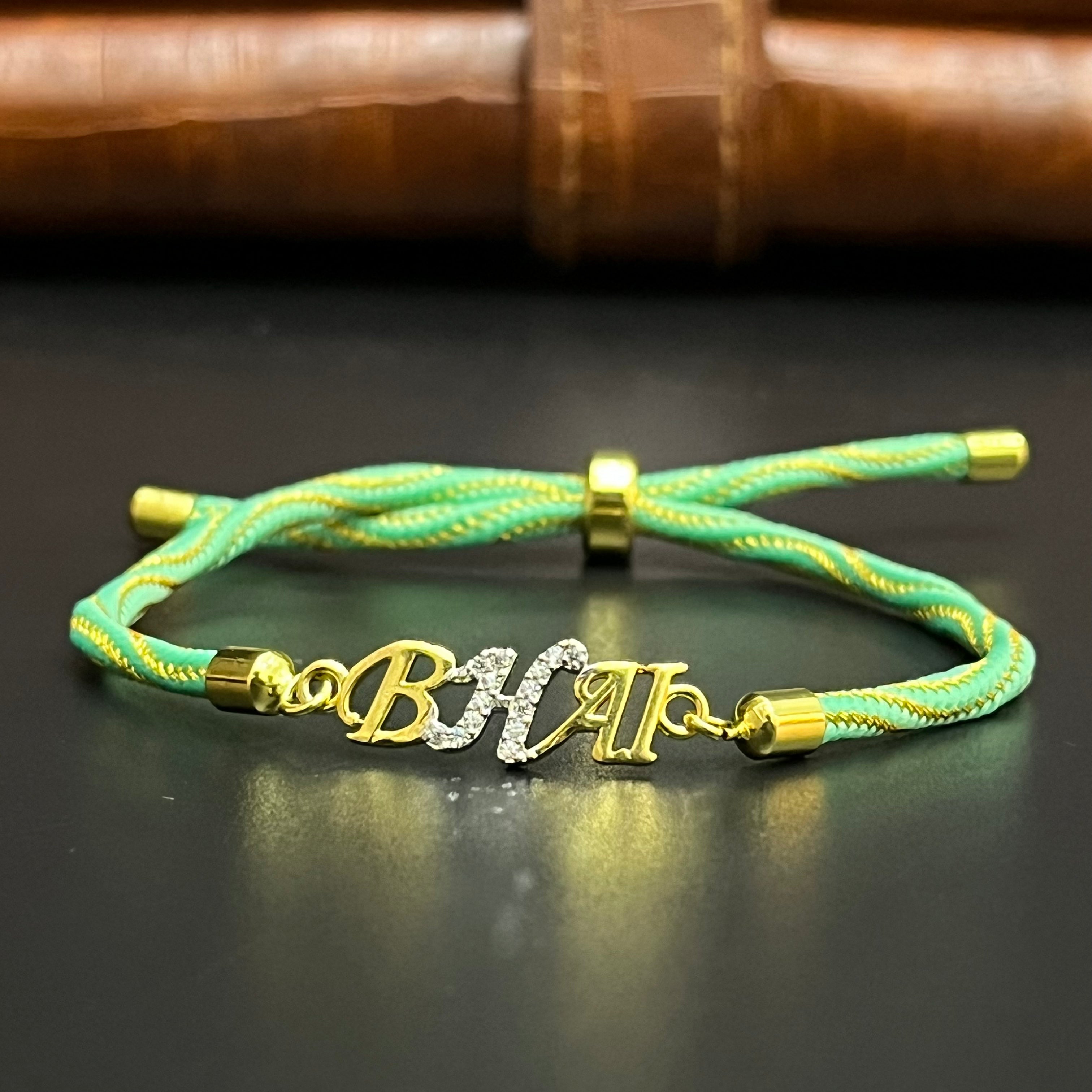 Silver Rakhi Band BHAI Gold Polish 925