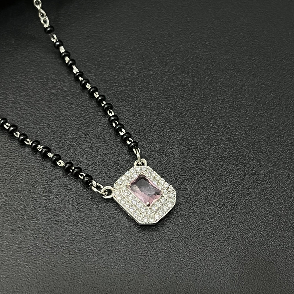 Silver Ladies Chain Black Beads Pink Shade