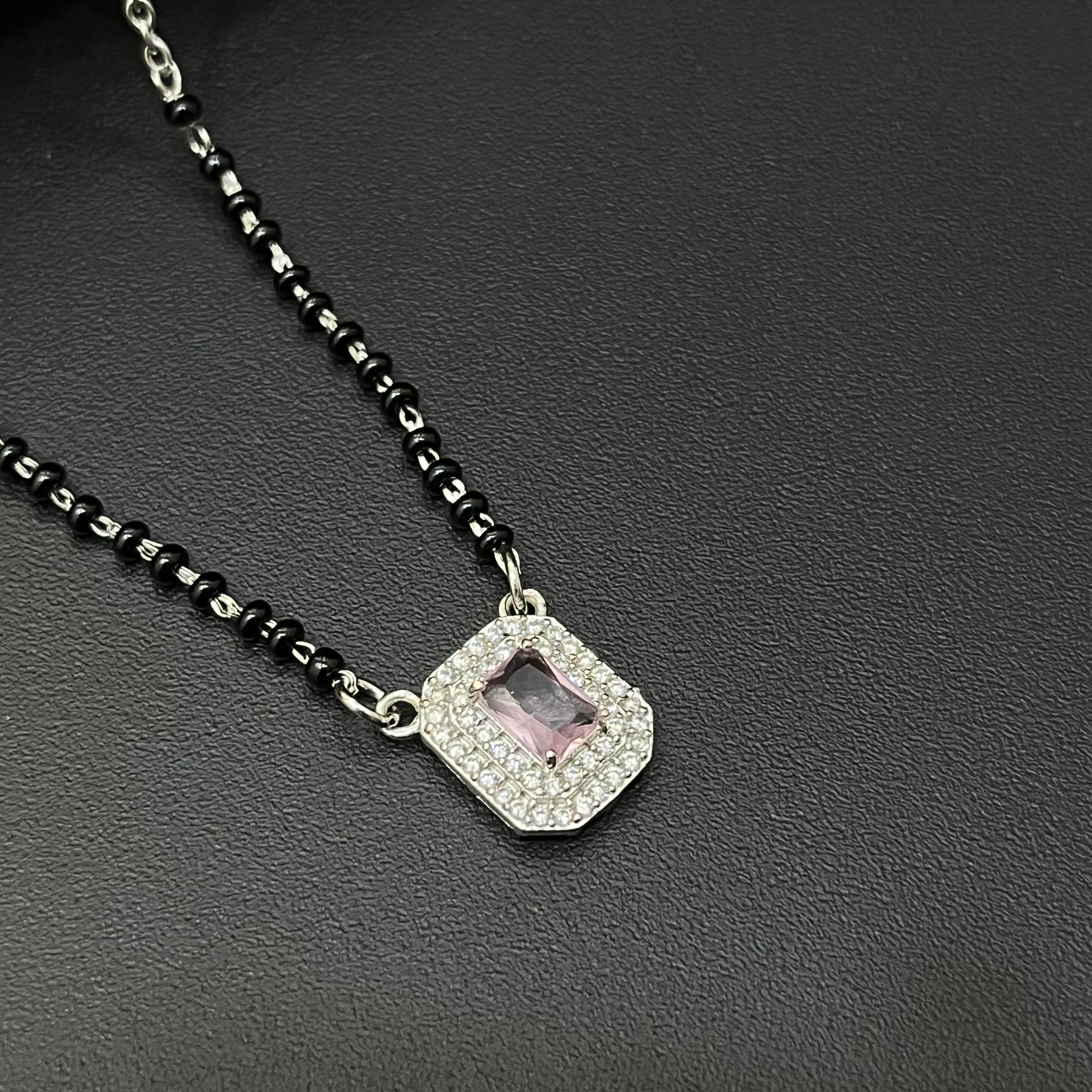 Silver Ladies Chain Black Beads Pink Shade