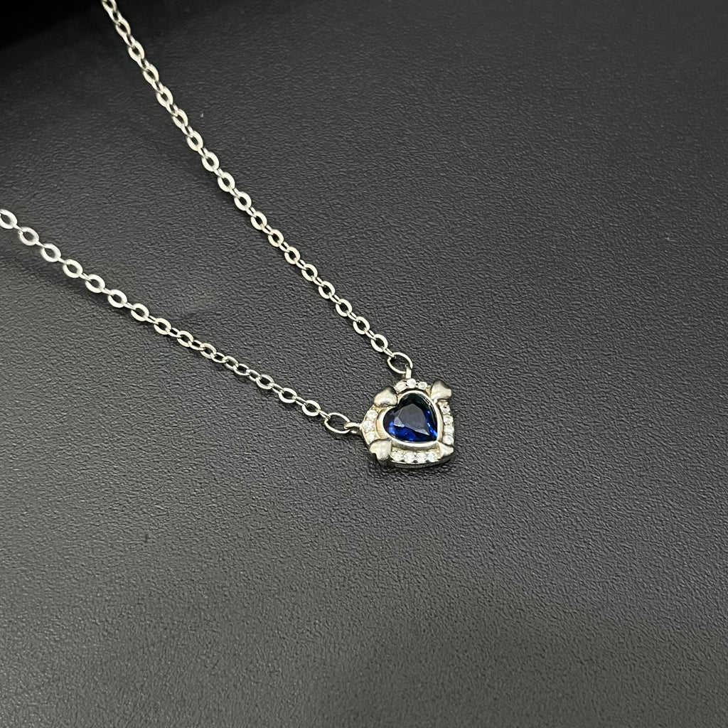Silver Ladies Chain Blue Heartz Cz