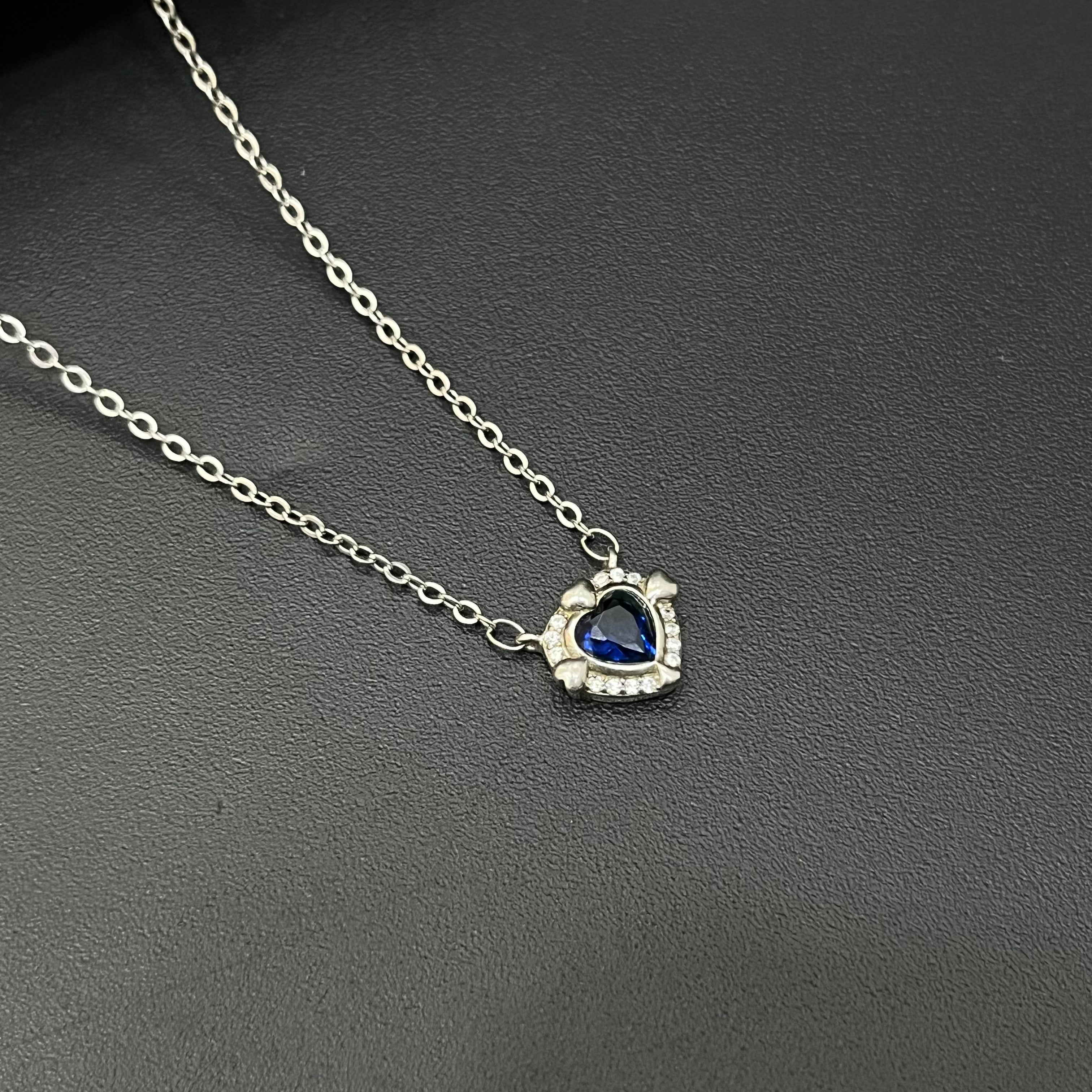 Silver Ladies Chain Blue Heartz Cz