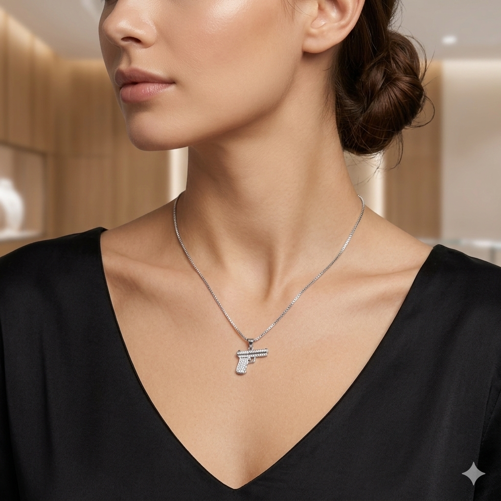 Silver Ladies Chain Gun Pendant