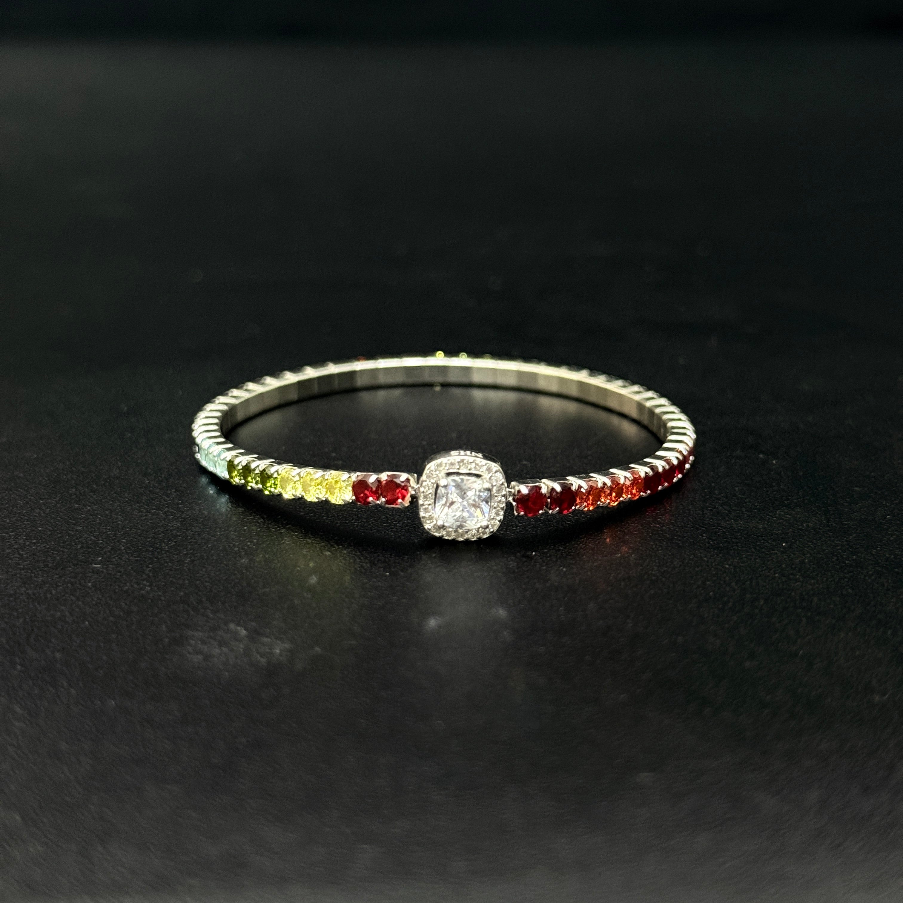 Ladies Silver Multi-Color Beads Wrist Band