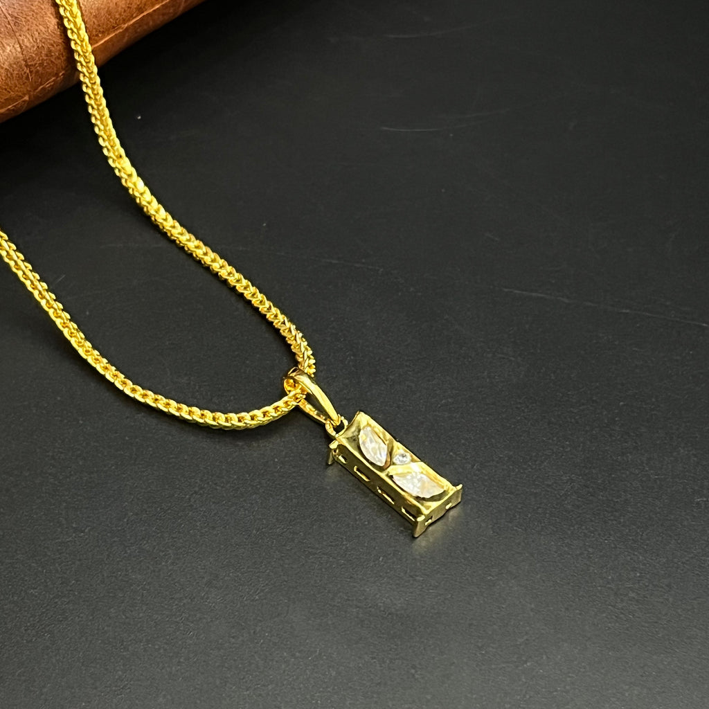 Silver Ladies Pendant Chain Royal Dual Stone Bar Gold Finish 925
