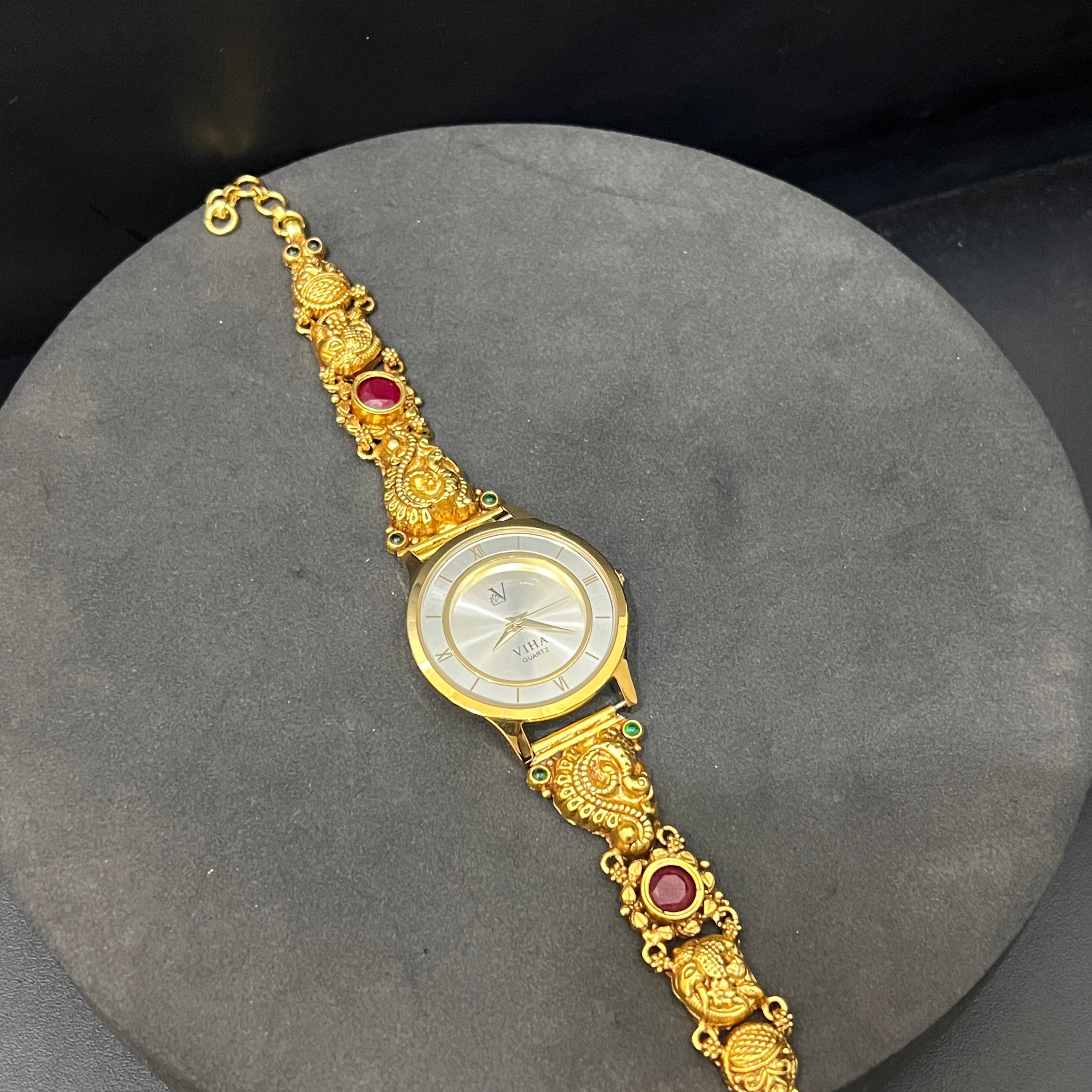 Silver Ladies Watch Antique Lakshmi Ruby Stone Gold Finish925
