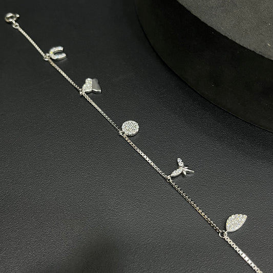 Silver Ladies Bracelet Hanging Charms