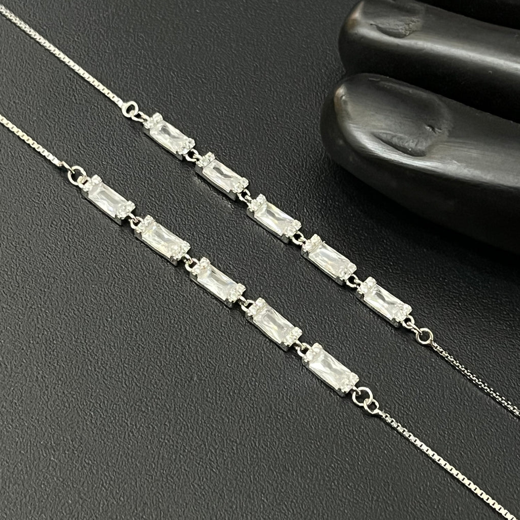 Silver Ladies Anklet Bricks Crystal Rosegold 925