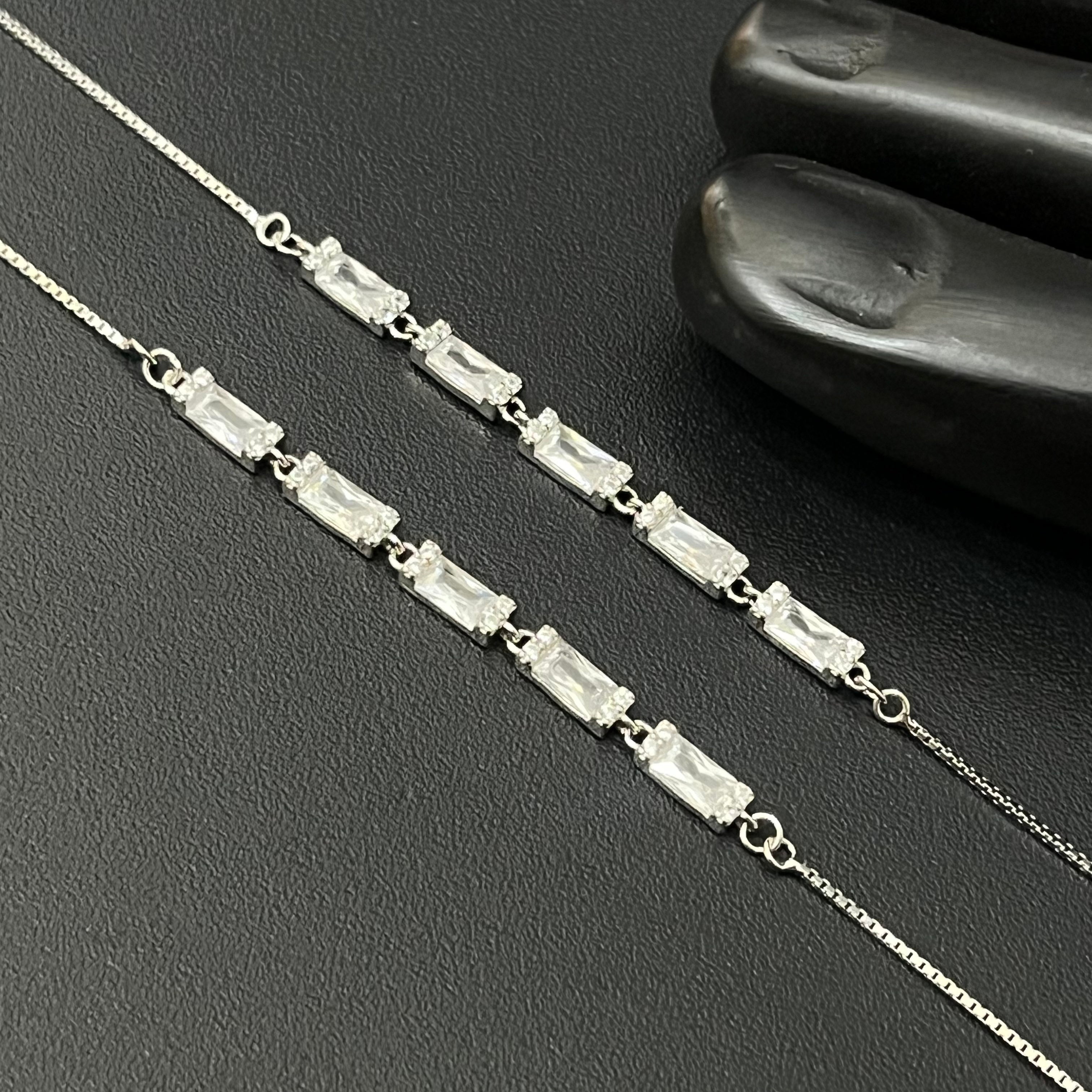 Silver Ladies Anklet Bricks Crystal Rosegold 925