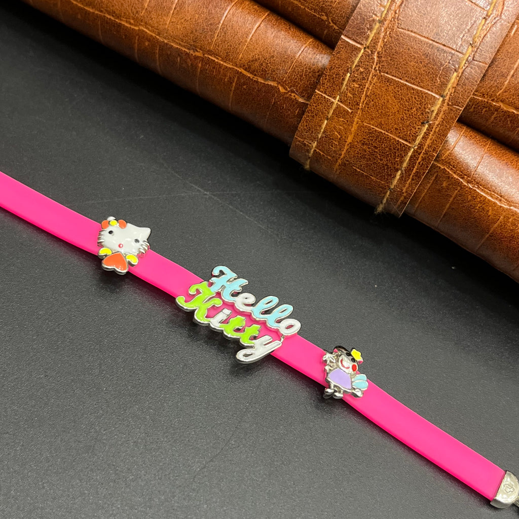 Silver Kids Bracelet Cute Characters Charms HELLO KITTY Pink Band 925